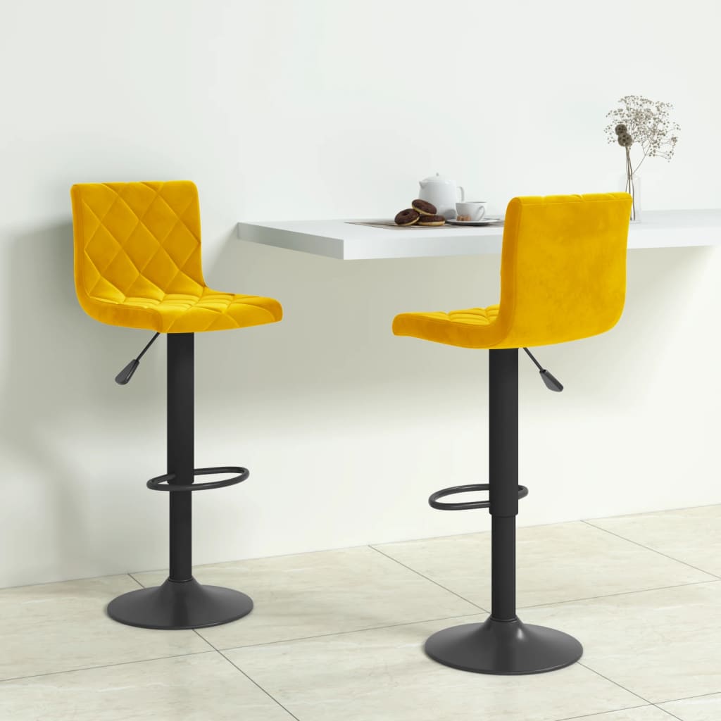 Bar Stools 2 Pieces Mustard Yellow Velvet