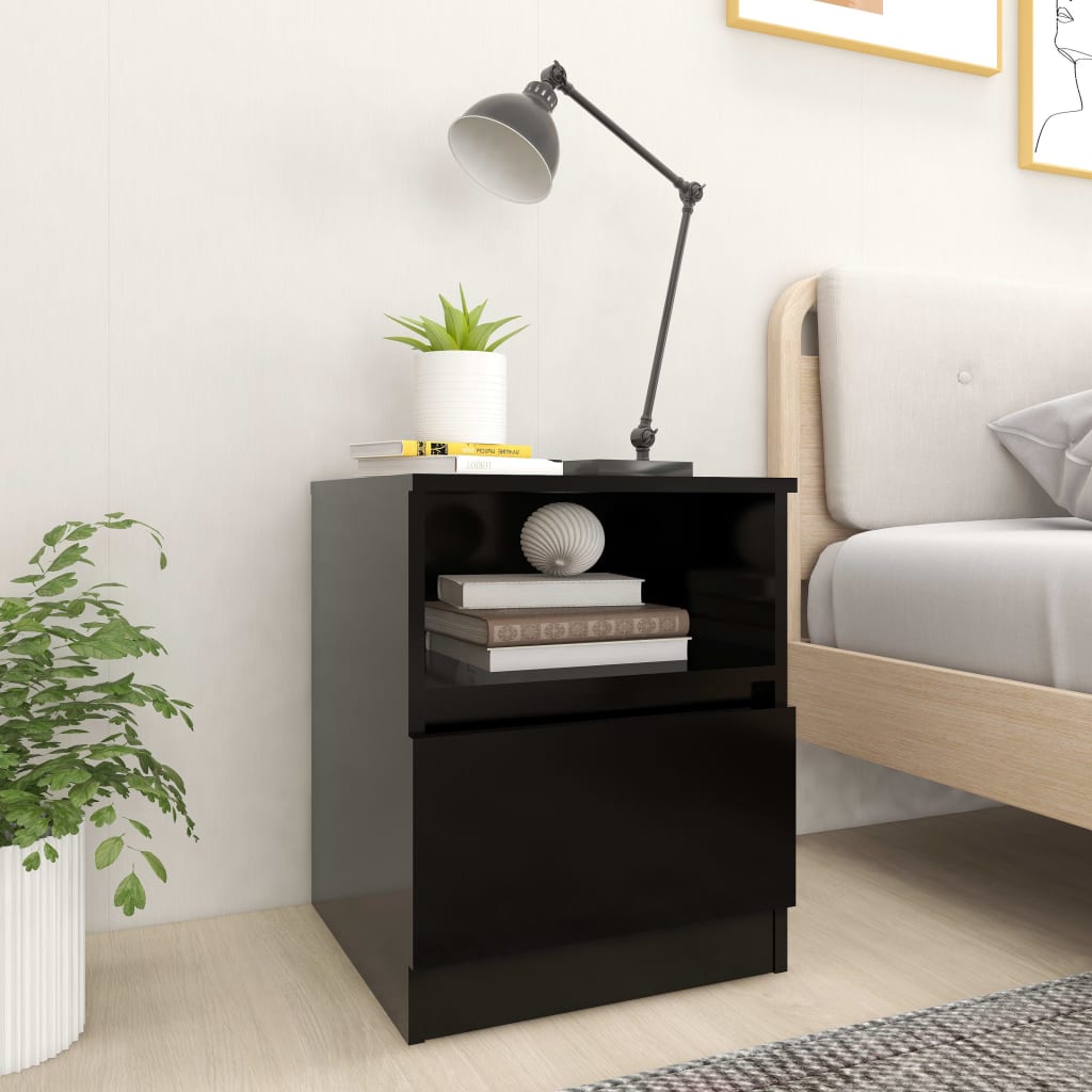 Bedside Table - MANNING 2 Piece Nightstand Black 40cm
