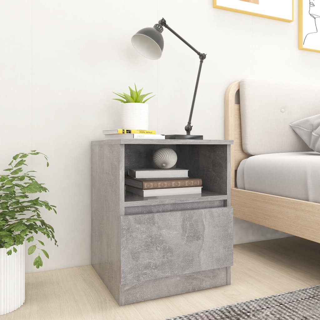 Bedside Table - MANNING 2 Piece Nightstand Concrete Grey 40cm
