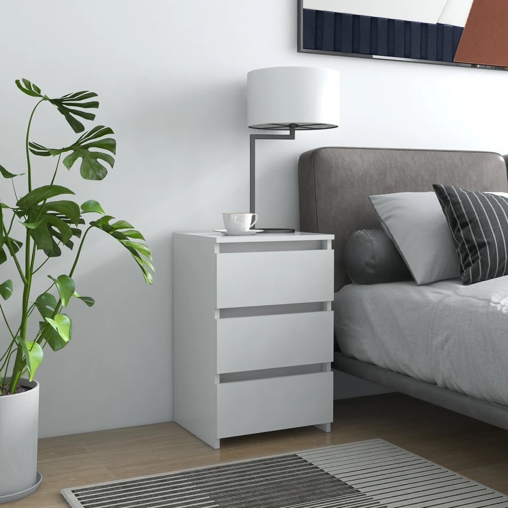 Bedside Table - NAPOLI 2 Piece Nightstand White 40cm