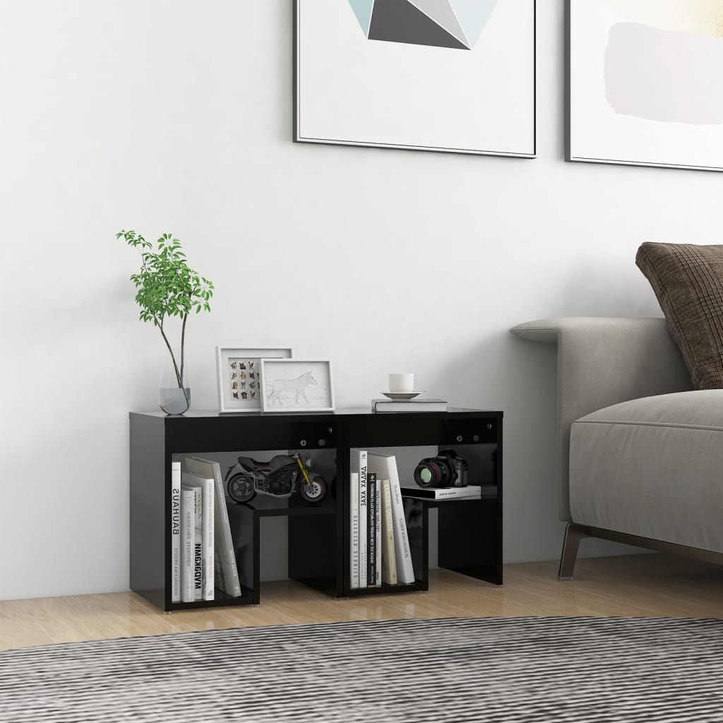 Bedside Table - DAWSON 2 Piece Nightstand Black 40cm