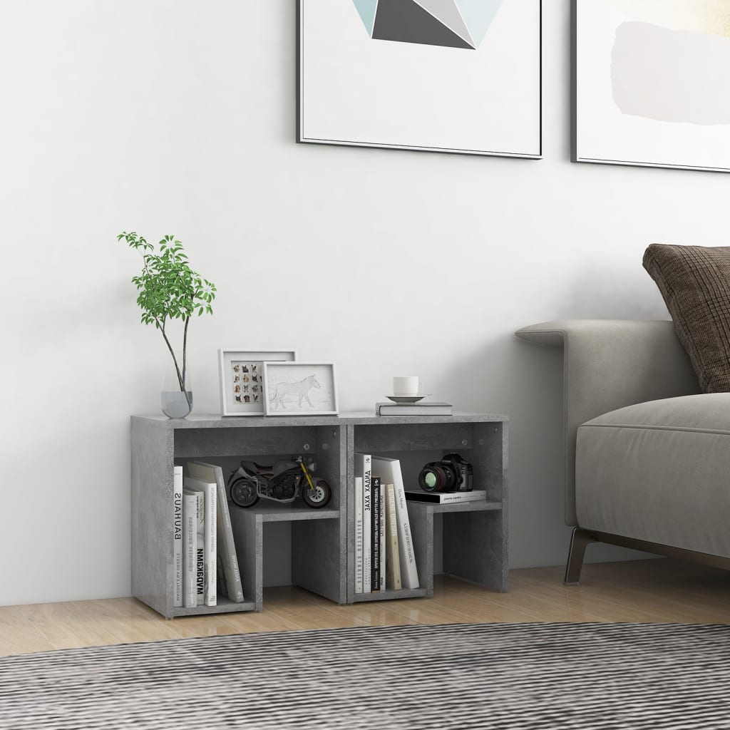 Bedside Table - DAWSON 2 Piece Nightstand Concrete Grey 40cm