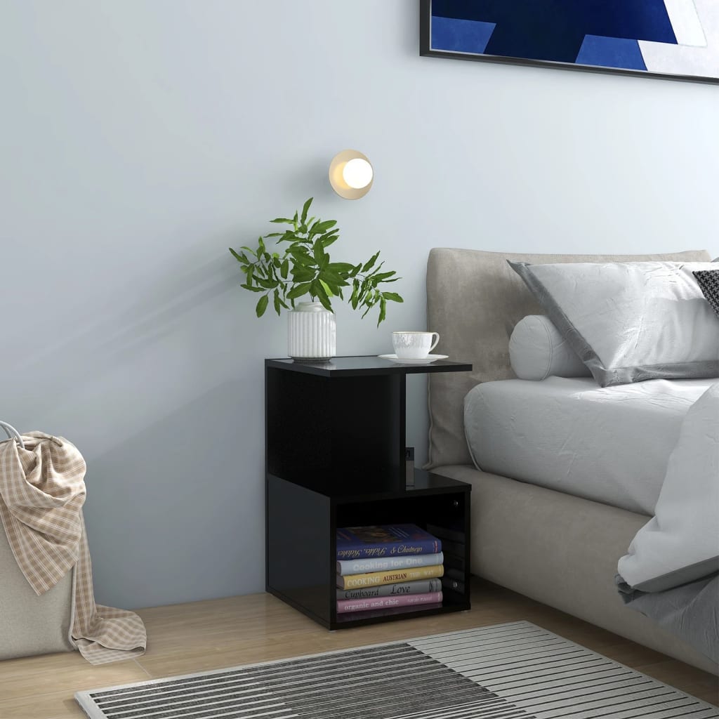 Bedside Table - MARLOWE 2 Piece Nightstand Black 35cm