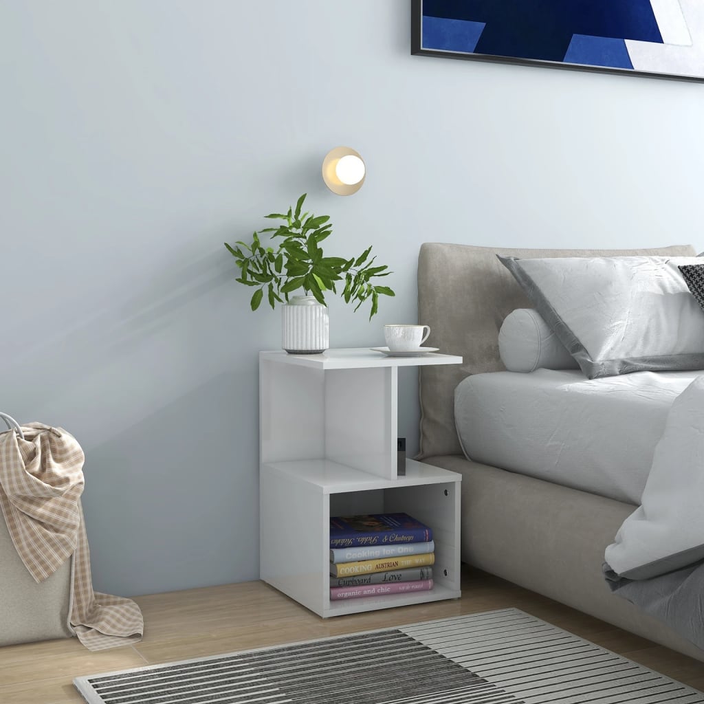 Bedside Table - MARLOWE 2 Piece Nightstand High Gloss White 35cm