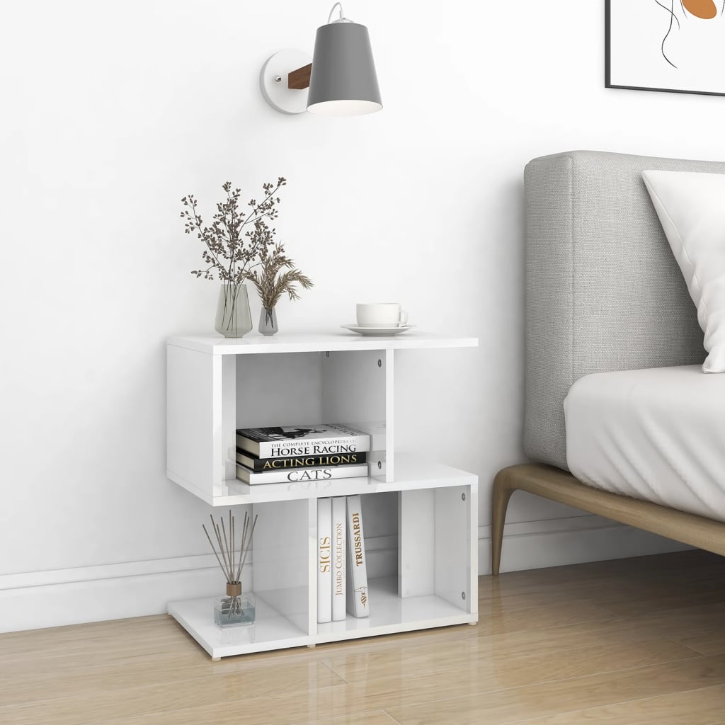 Bedside Table - CLEVELAND 2 Piece Nightstand High Gloss White 50cm