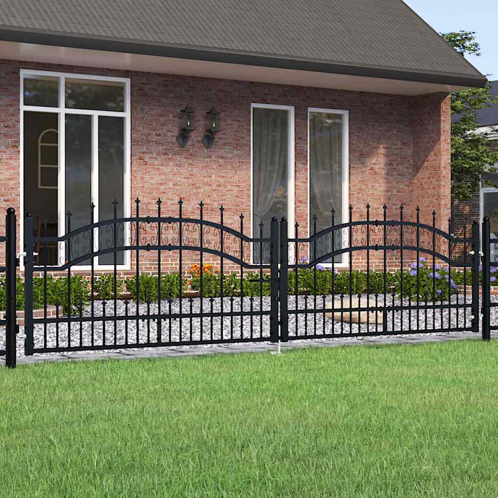 Fence Gate with Spear Top Black 305x120cm Powder-coated Steel