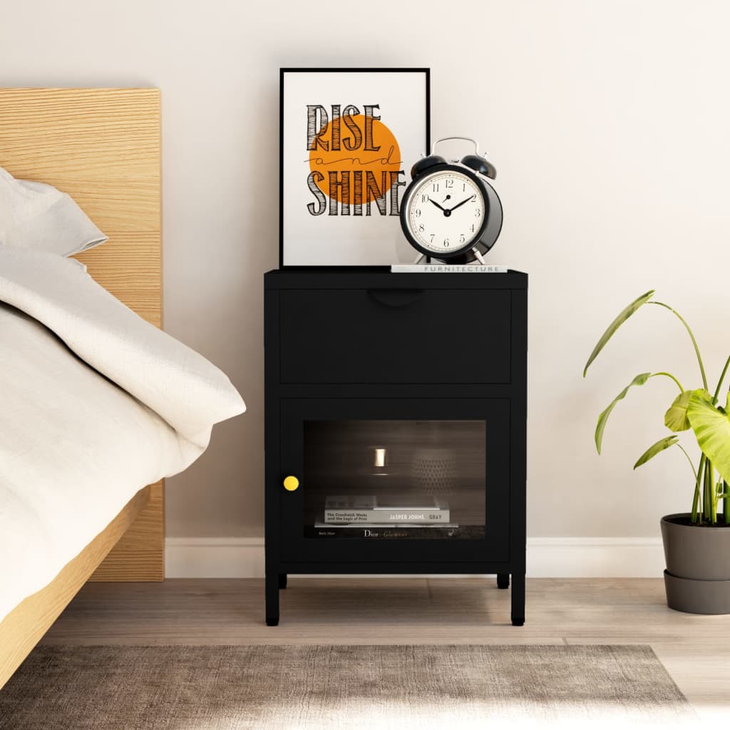 Bedside Table - TRAPANI Nightstand Black 40cm