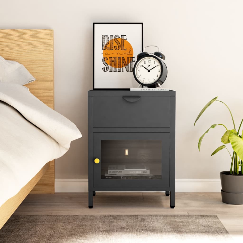 Bedside Table - TRAPANI Nightstand Anthracite 40cm
