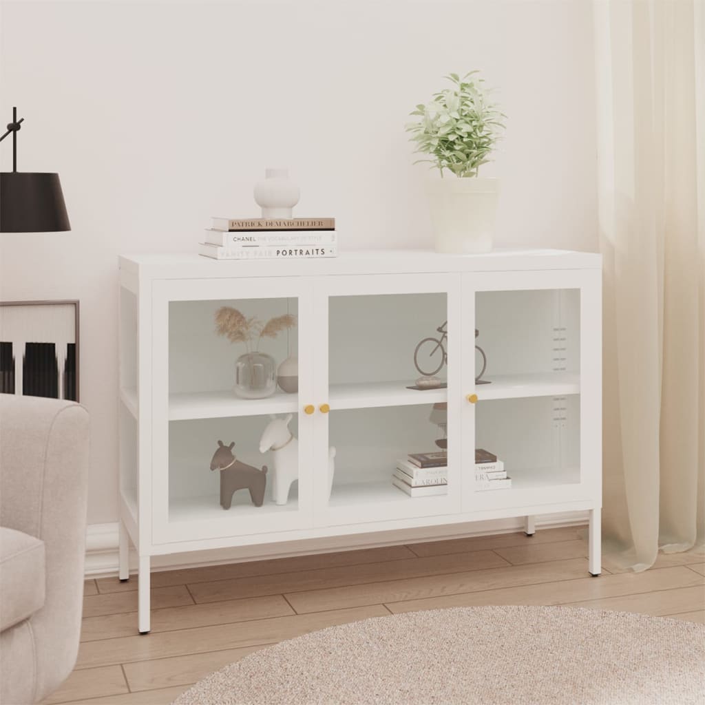 Sideboard White 105x35x70 cm Steel and Glass