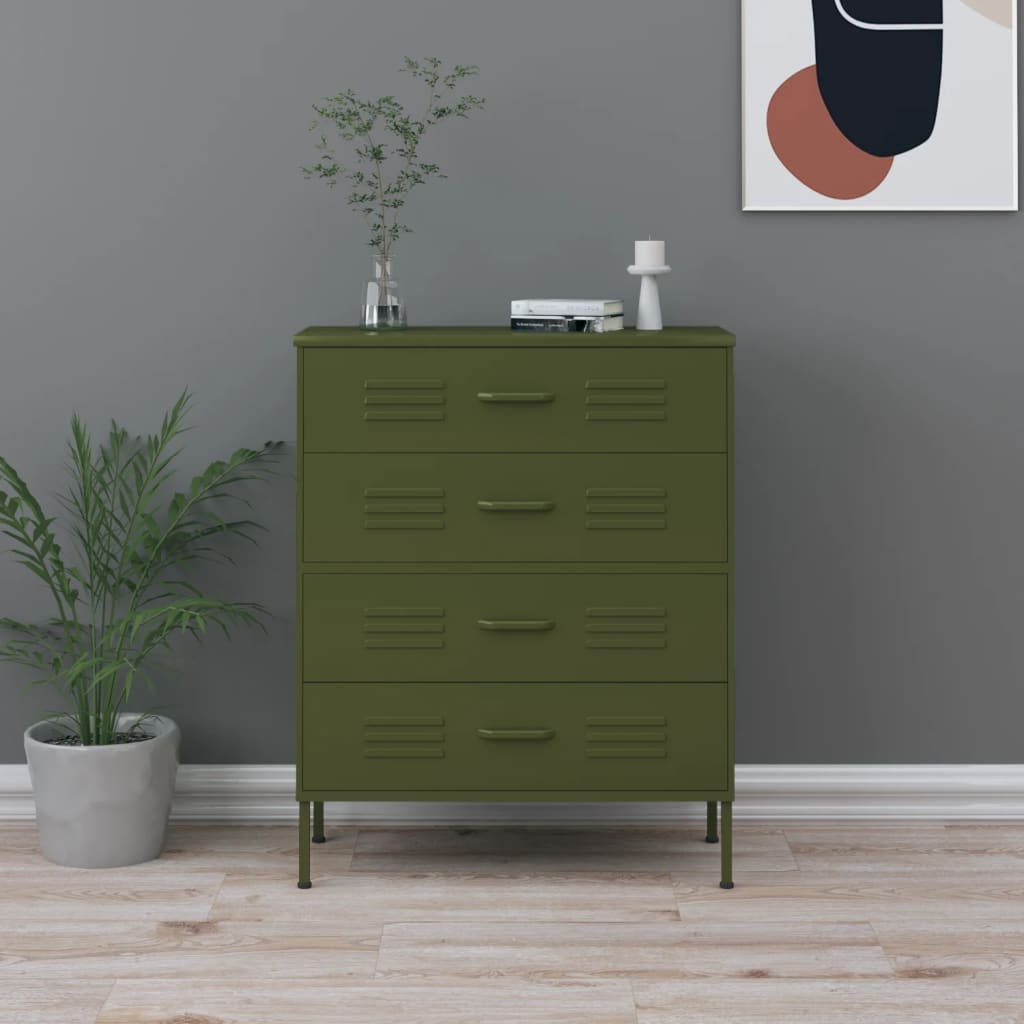 EWELINA II Green Chest of Drawers - Medium-sized, 4 Drawers