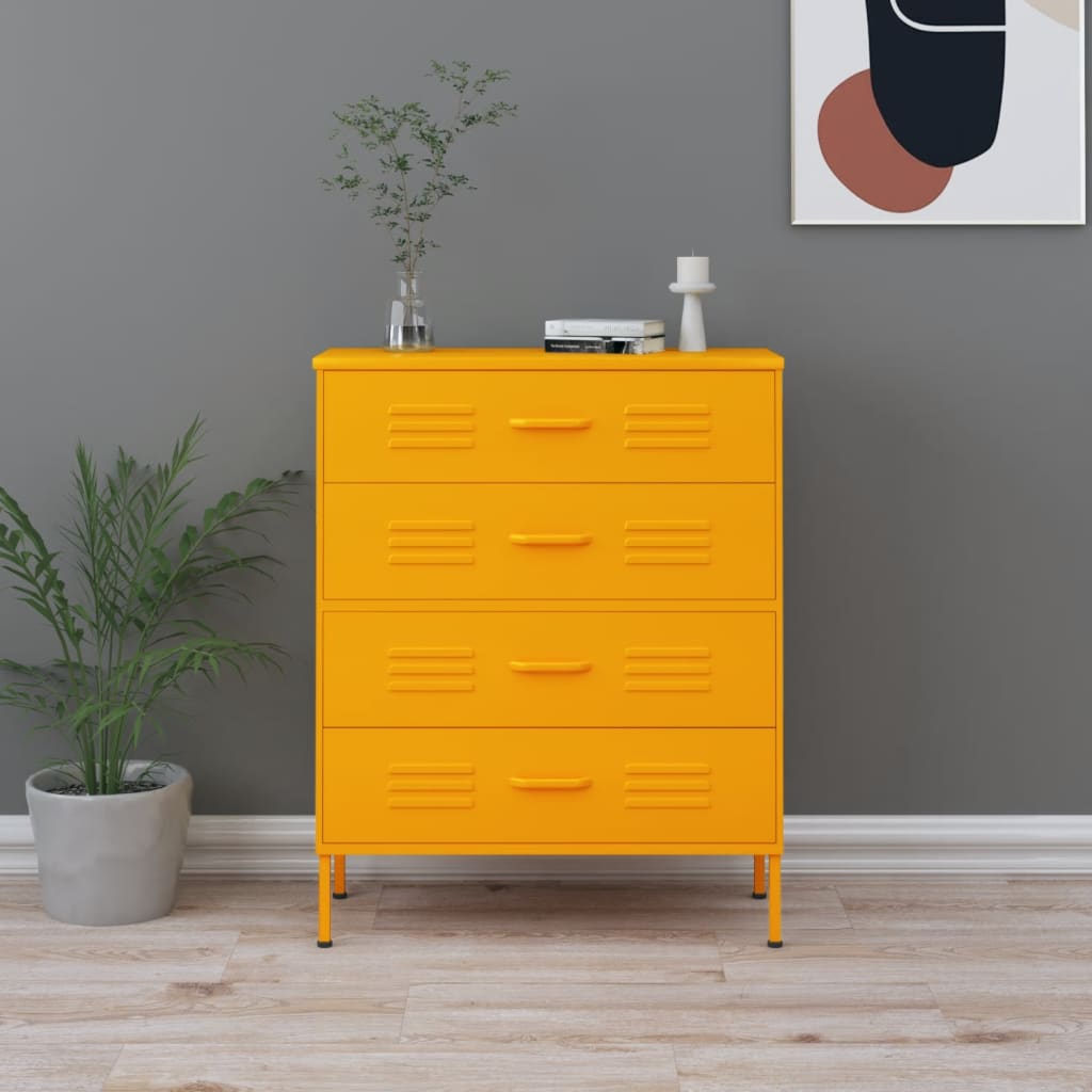 EWELINA Yellow Chest of Drawers - Medium-sized, 4 Drawers