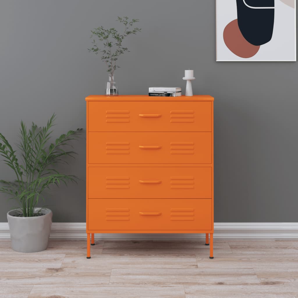 EWELINA Orange Chest of Drawers - Medium-sized, 4 Drawers