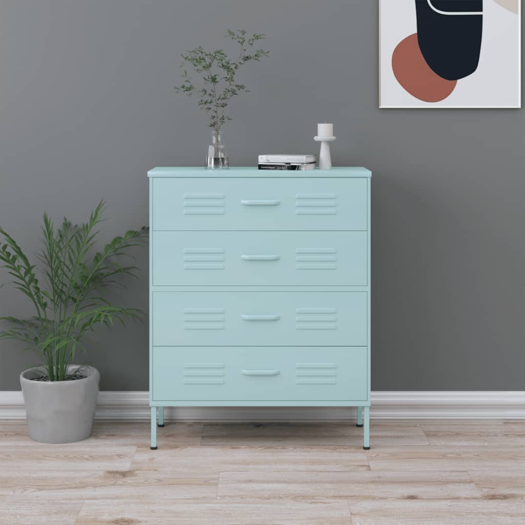 EWELINA Green Chest of Drawers - Medium-sized, 4 Drawers