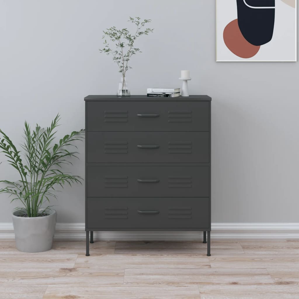 EWELINA Grey Chest of Drawers - Medium-sized, 4 Drawers