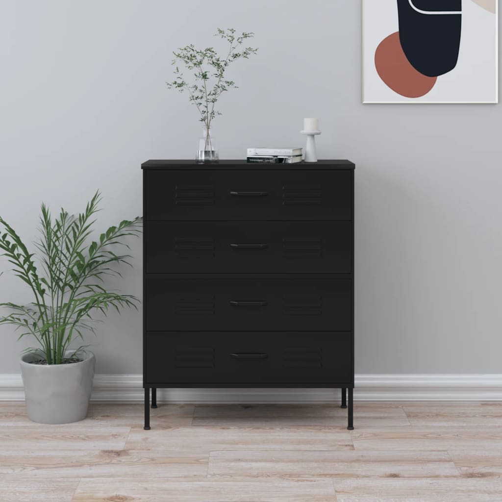 EWELINA Black Chest of Drawers - Medium-sized, 4 Drawers