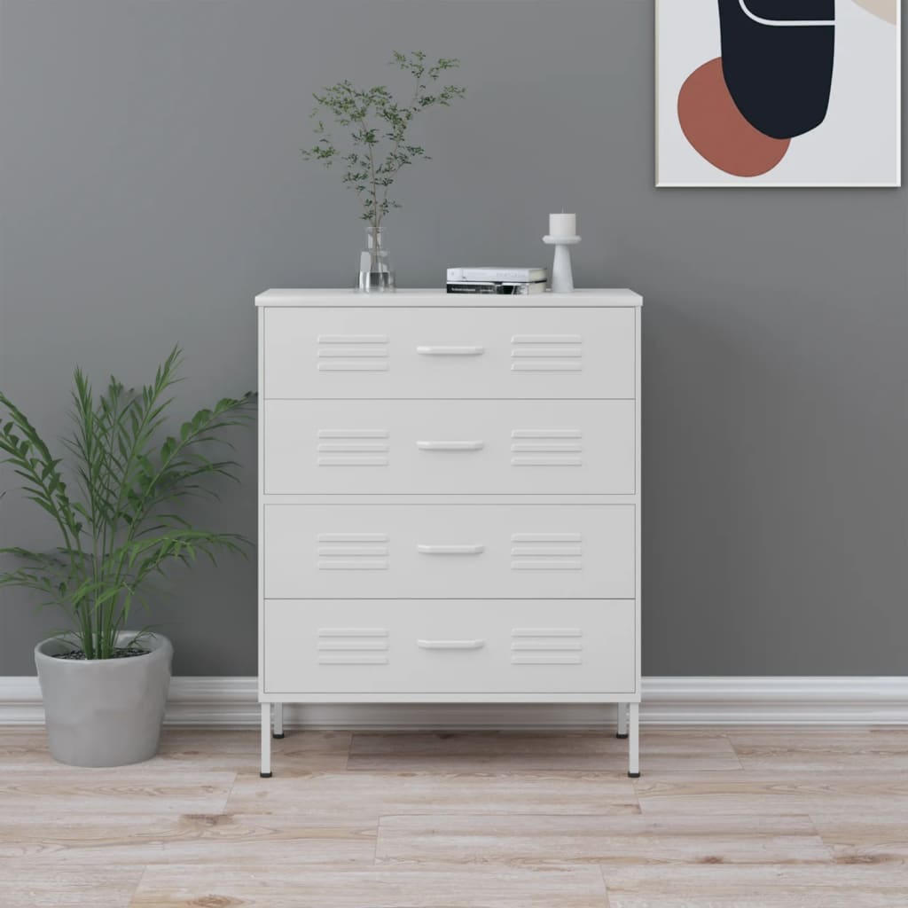 EWELINA White Chest of Drawers - Medium-sized, 4 Drawers