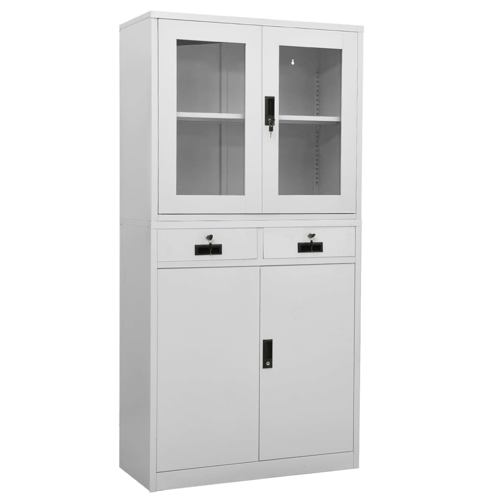 Office Cabinet Light Grey 90x40x180 cm Steel and Tempered Glass