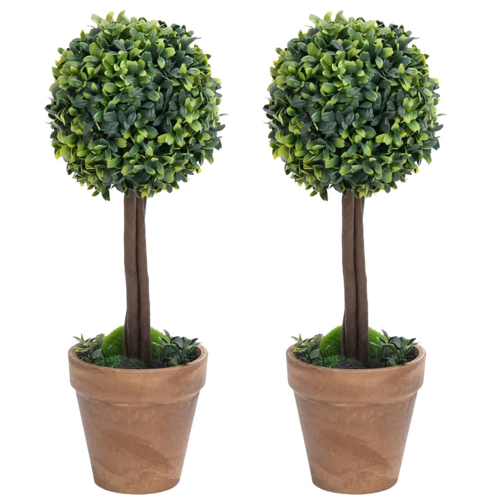 Artificial Boxwood Plants 2 Pcs with Pots Ball Shaped Green 41cm