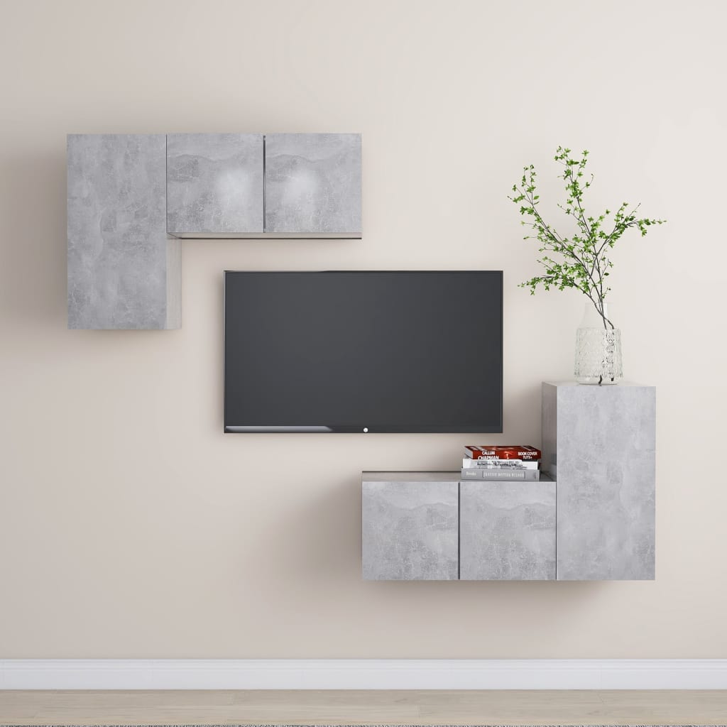4 Piece TV Cabinet Set Concrete Grey Engineered Wood