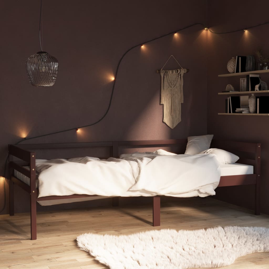 Bed Frame Dark Brown Solid Pinewood 90x200 cm