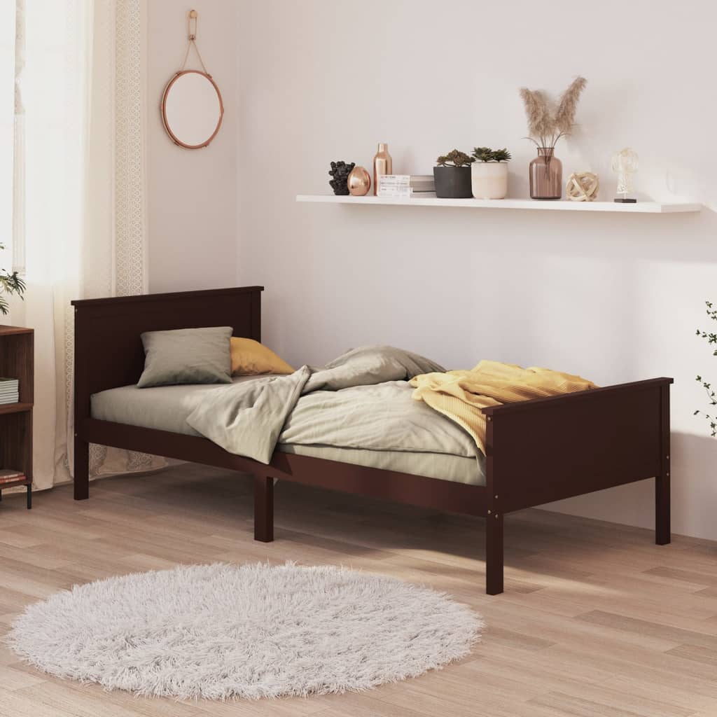 Bed Frame Dark Brown Solid Wood Pine 100x200 cm