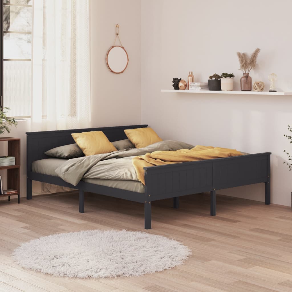 Bed Frame Grey Solid Wood Pine 200x200 cm