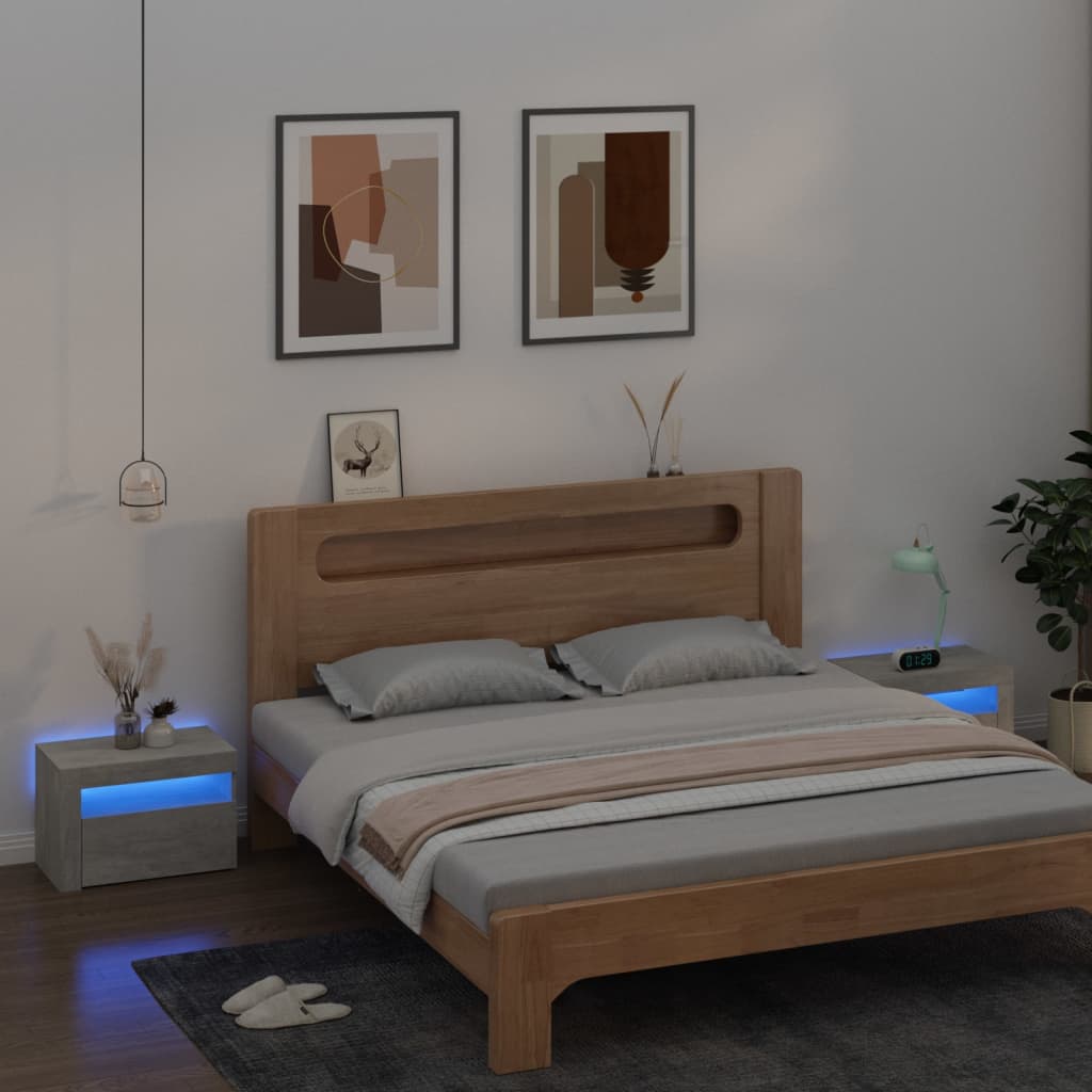 Bedside Table - ATHENS 2 Piece Nightstand Concrete Grey 60cm