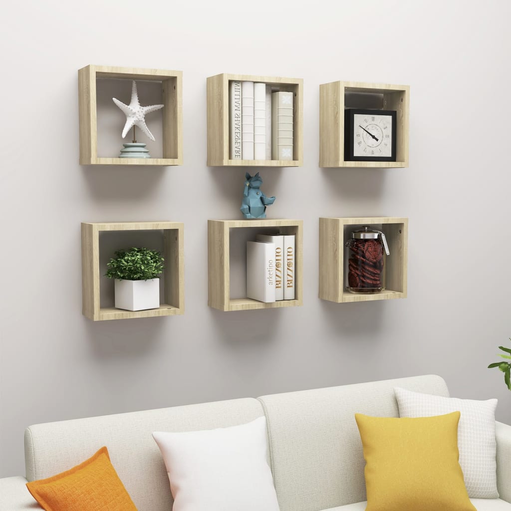Wall Cube Shelves 6 Pieces Sonoma Oak 30x15x30 cm