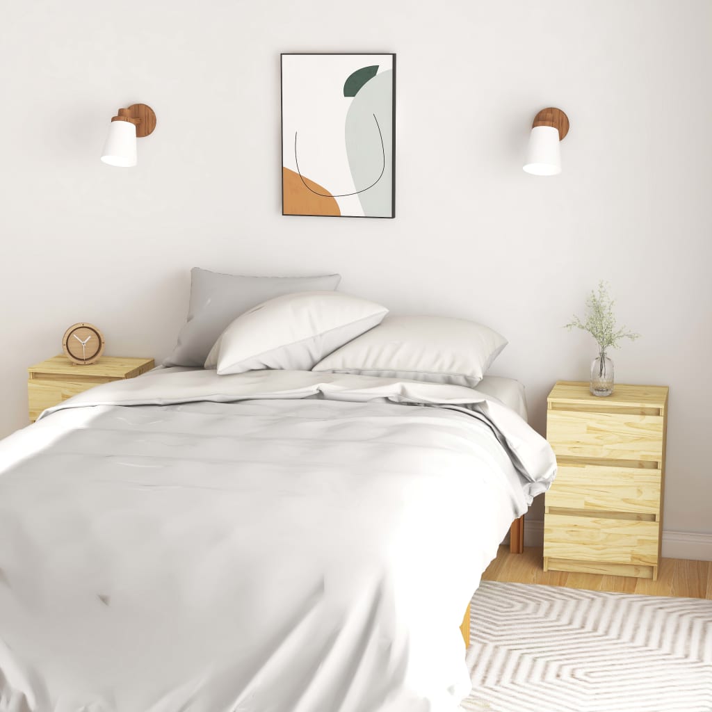 Bedside Table - IMPERIA 2 Piece Nightstand Natural 40cm