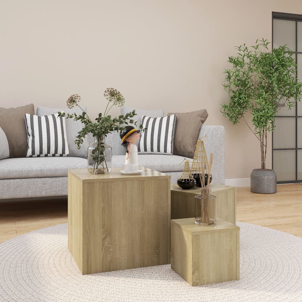 Side Tables 3 pcs Sonoma Oak Chipboard