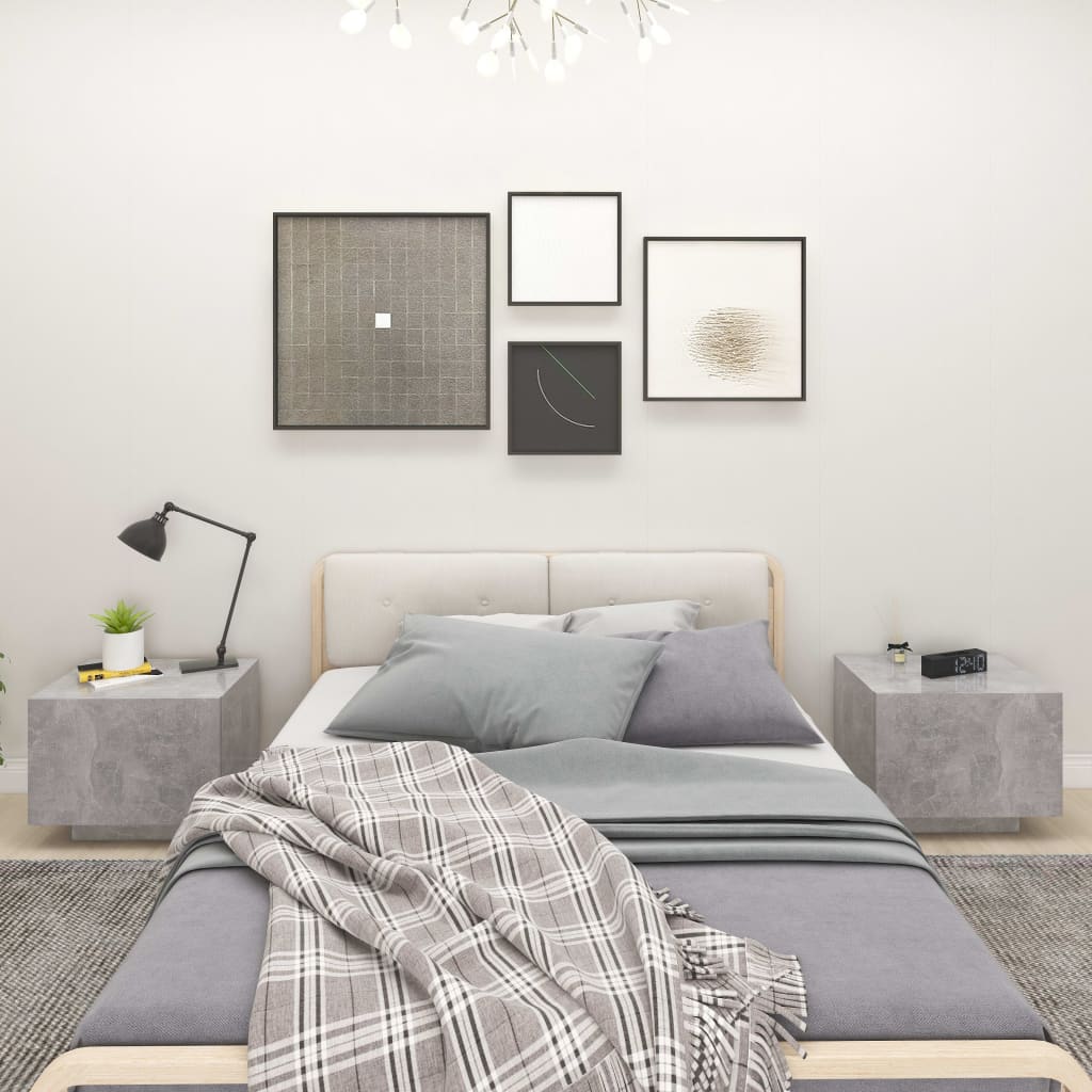 Bedside Table - WESTON Nightstand Concrete Grey 100cm