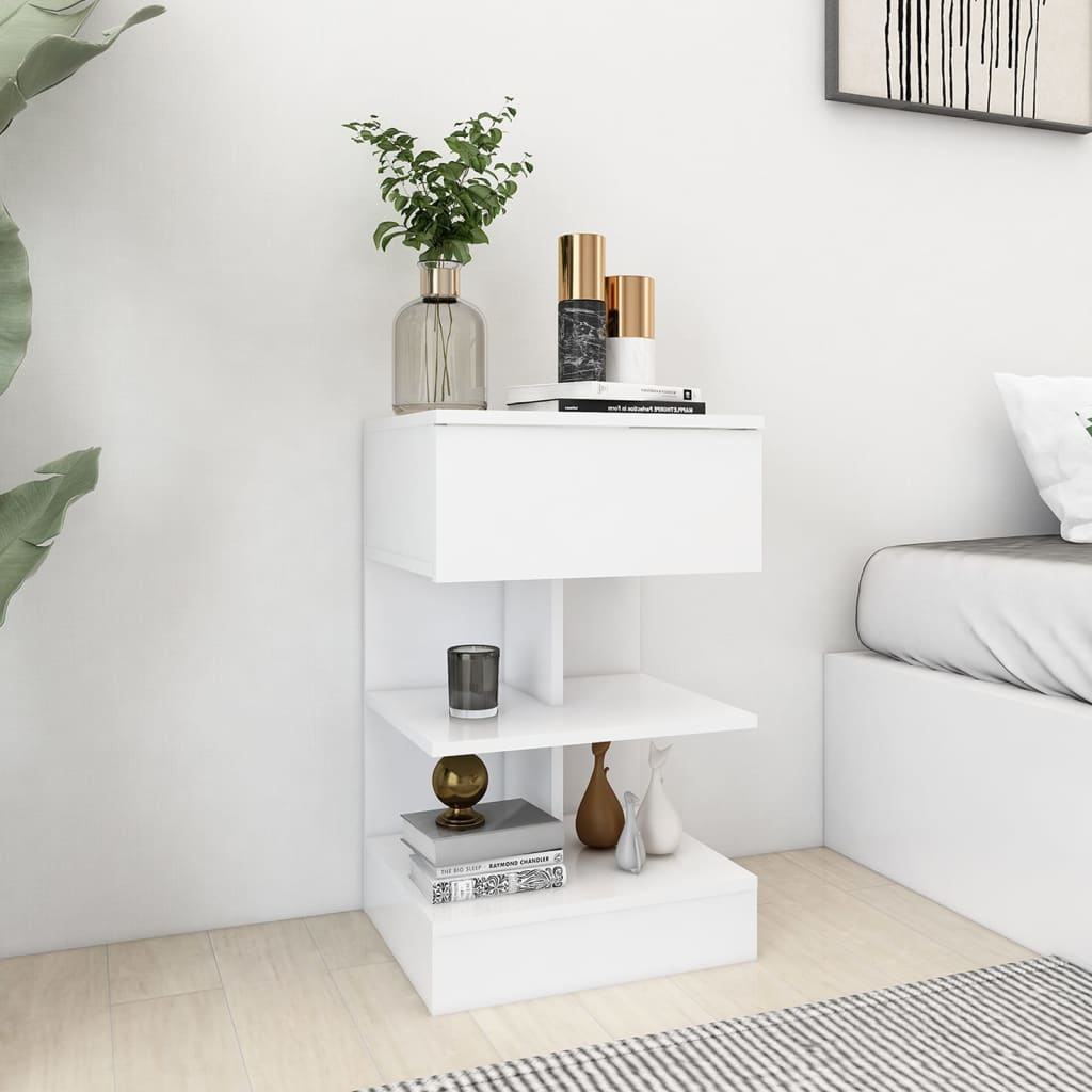 Bedside Table - NANAIMO Nightstand White 40cm