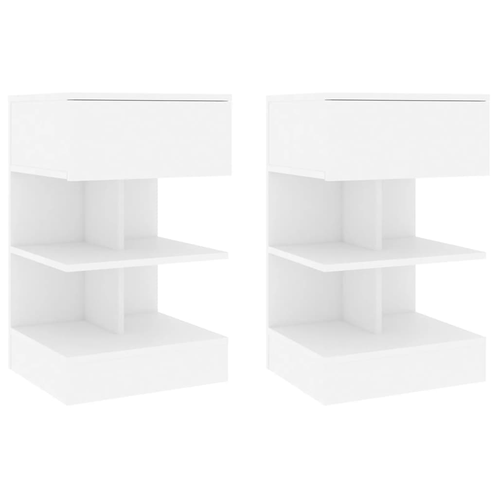 Bedside Table - NANAIMO 2 Piece Nightstand White 40cm