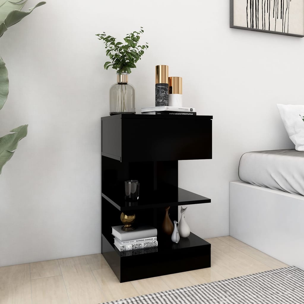 Bedside Table - NANAIMO Nightstand Black 40cm