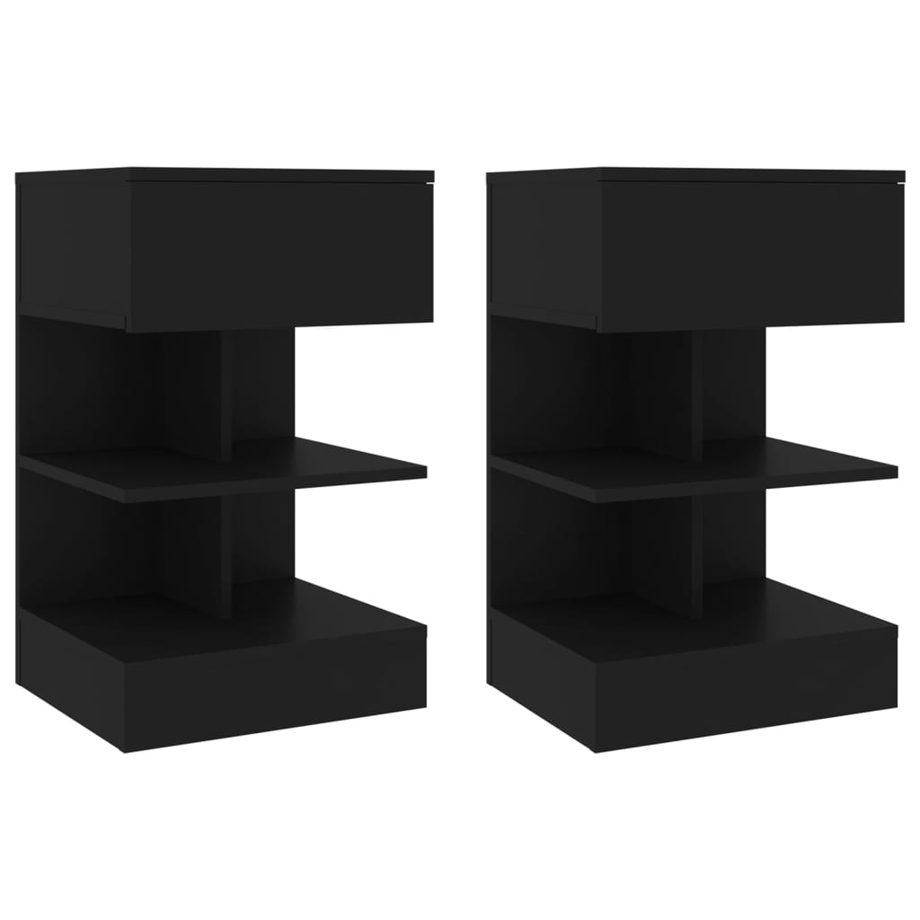 Bedside Table - MURRAY 2 Piece Nightstand Black 40cm