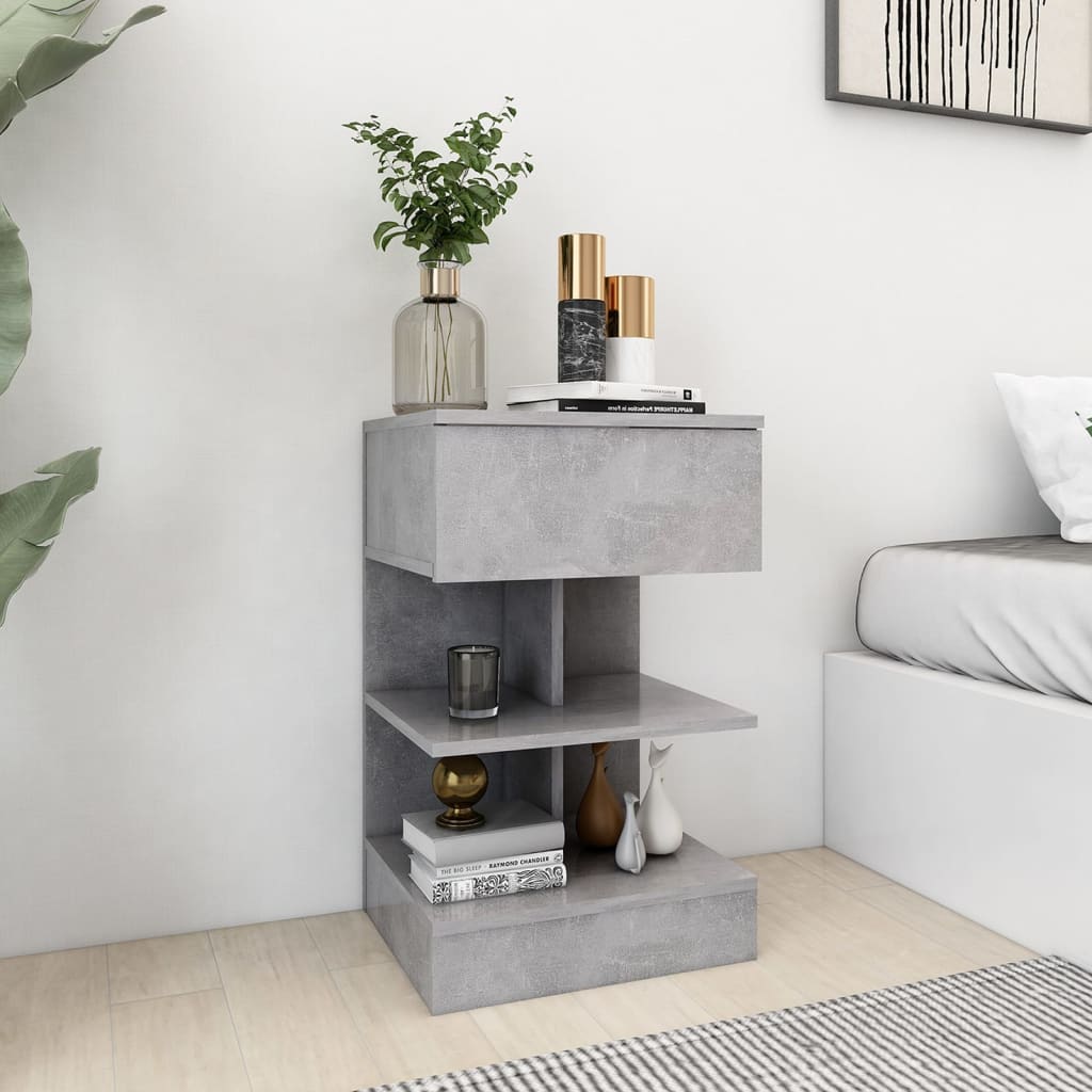 Bedside Table - NANAIMO Nightstand Concrete Grey 40cm
