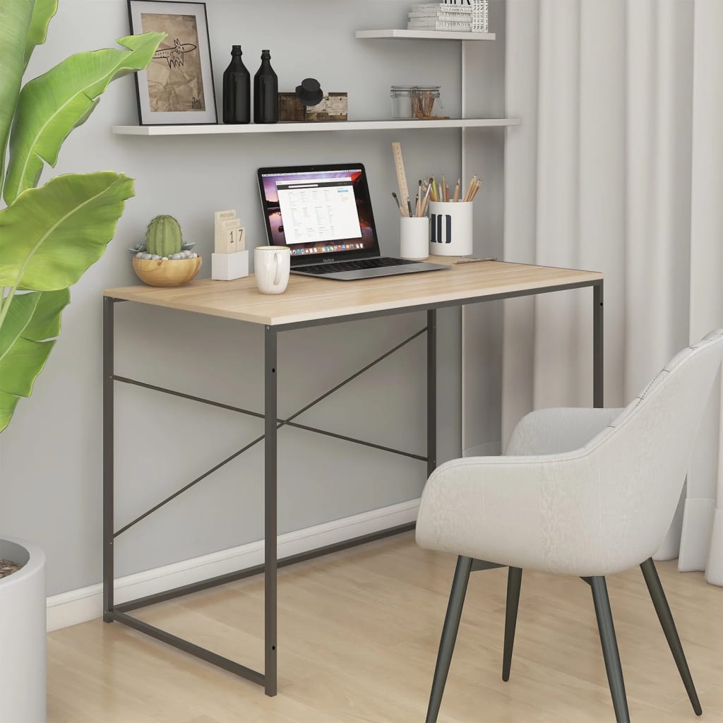 Computer Desk Black and Oak 110x60x70 cm Engineered Wood