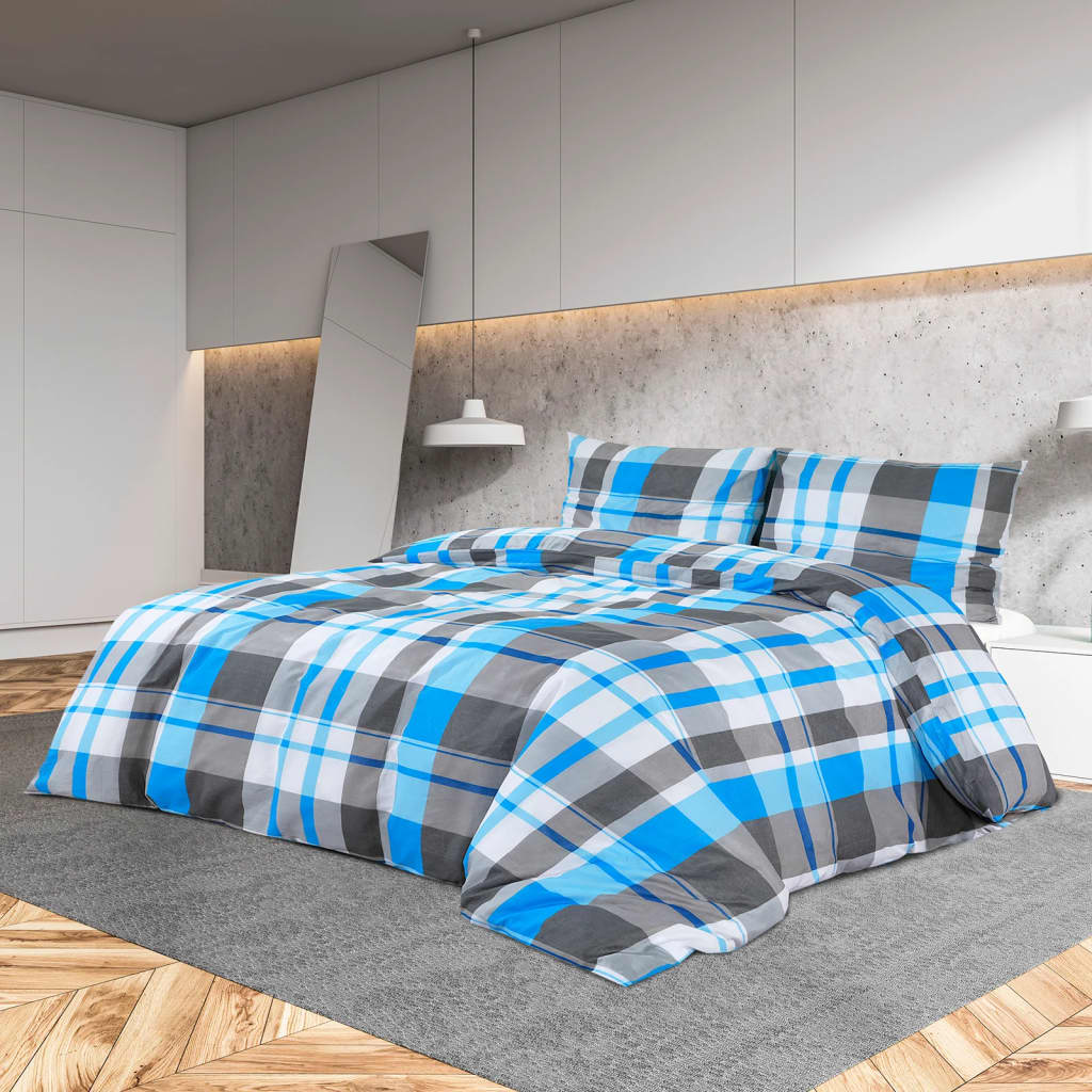 Duvet Cover Set Blue and Grey 200x200cm Cotton