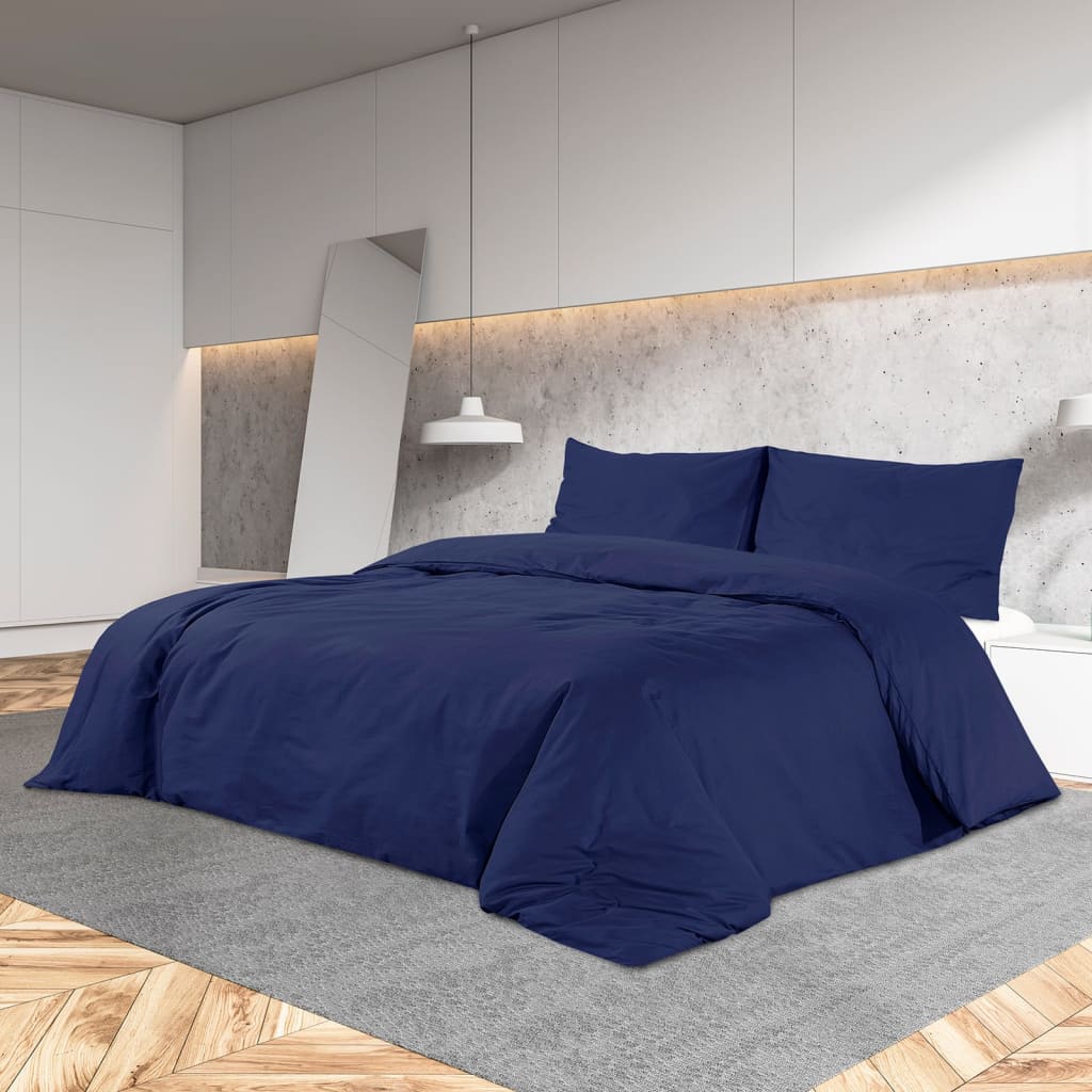Duvet Cover Set Navy Blue 260x240cm Cotton