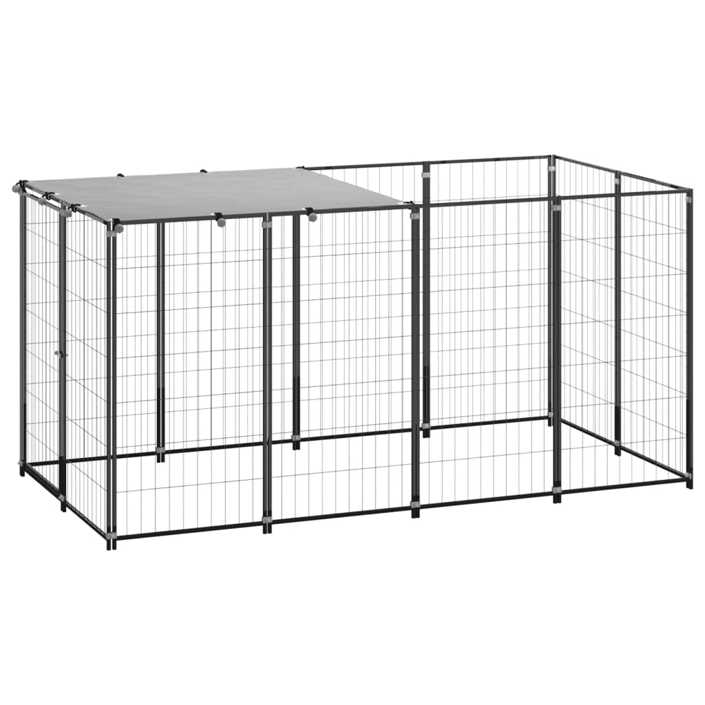 Dog Kennel Black 2.42 m2 Steel