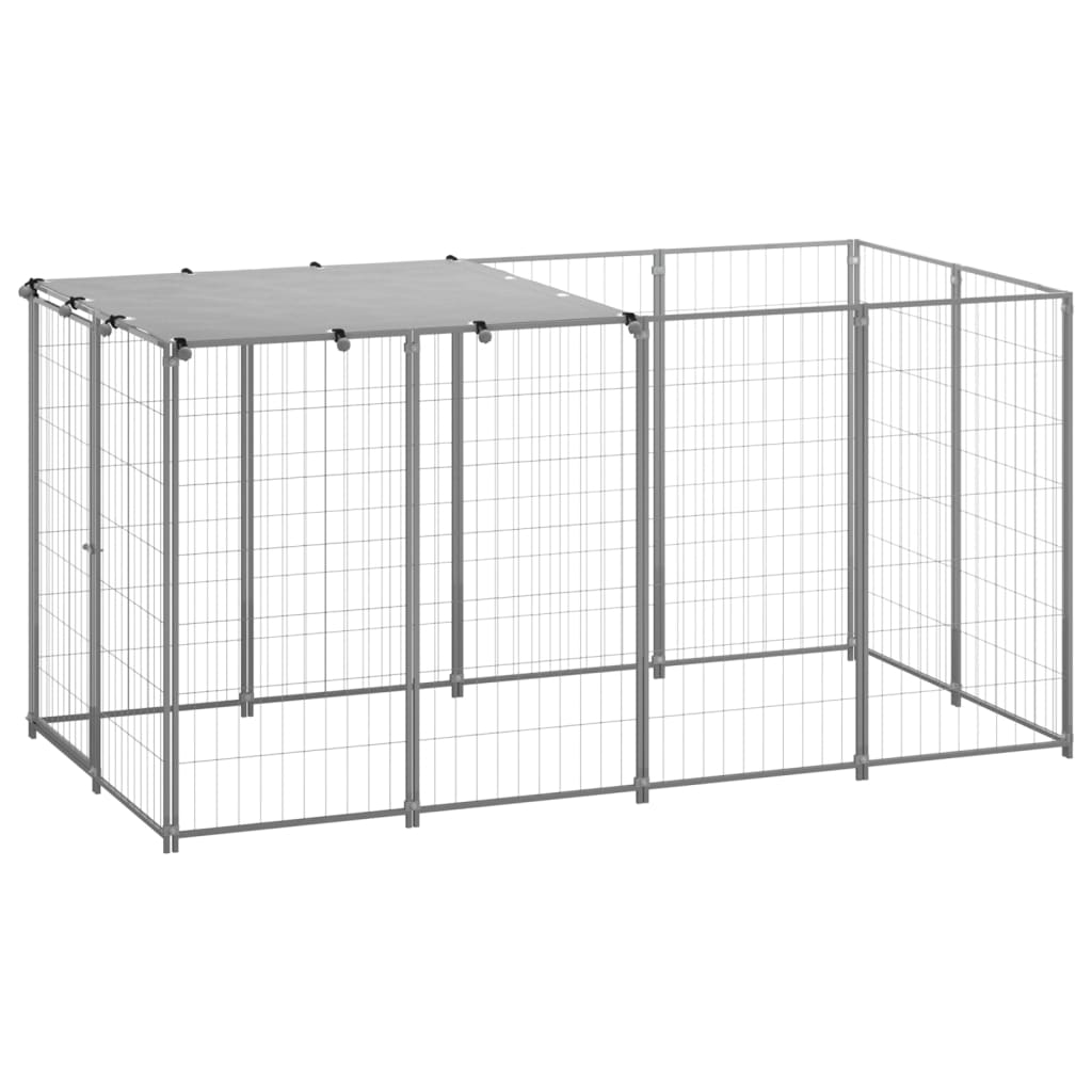Dog Kennel Silver 2.42 m2 Steel