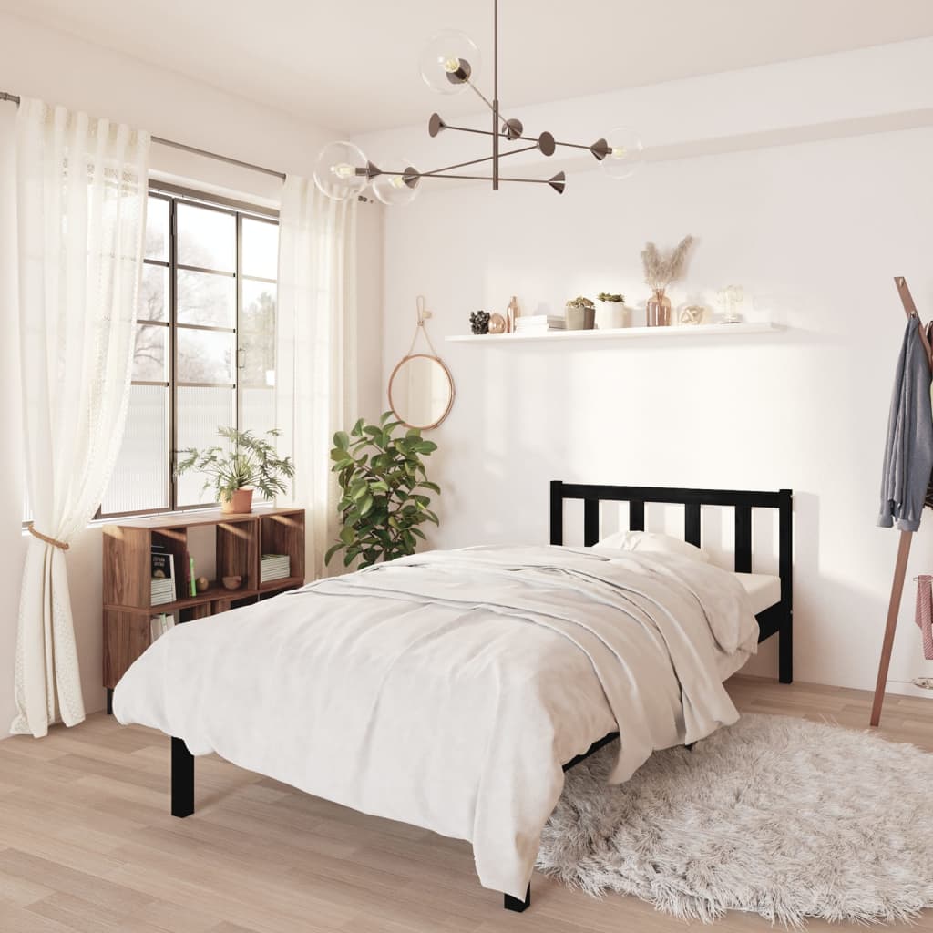 Bed Frame Black Solid Wood Pine 75x190 cm Small Single