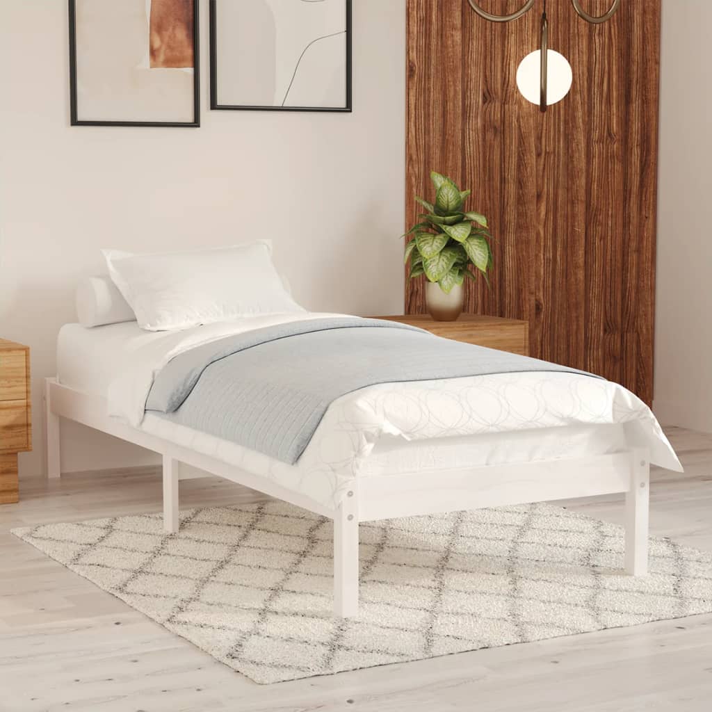 Bed Frame White Solid Wood Pine 100x200 cm