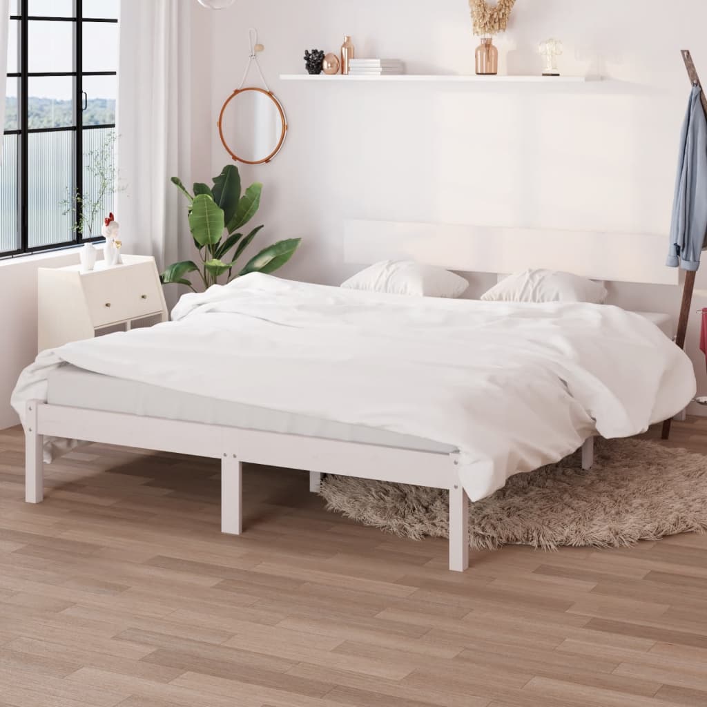 Bed Frame White Solid Wood Pine 135x190 cm Double