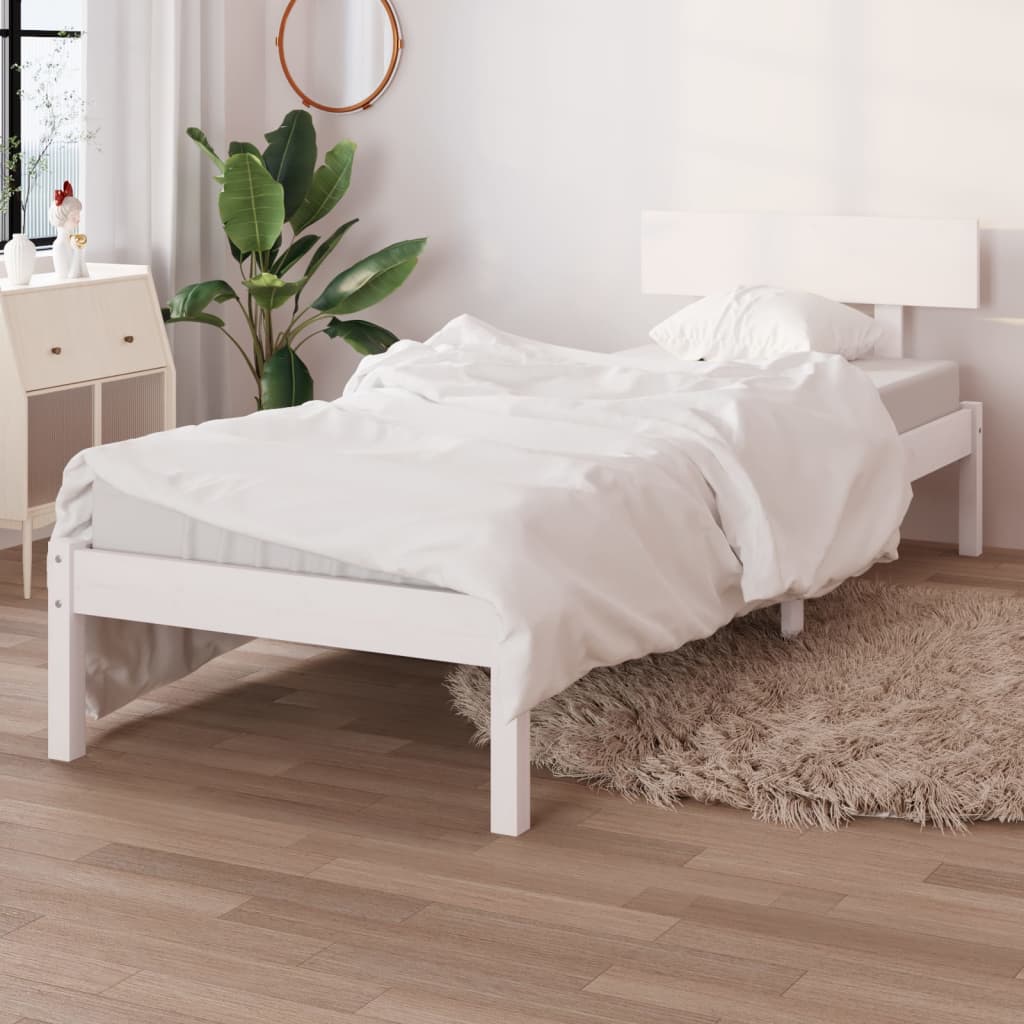 Bed Frame White Solid Wood Pine 90x200 cm