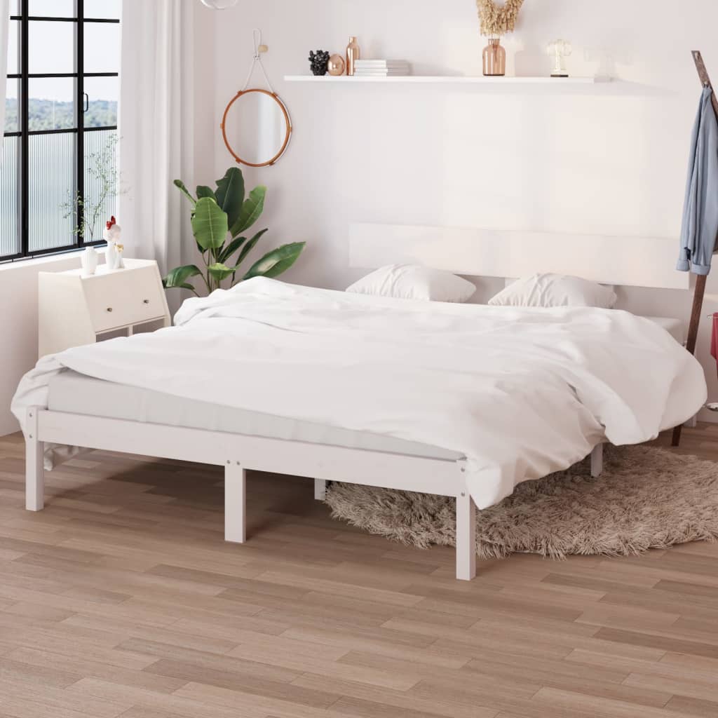 Bed Frame White Solid Wood Pine 140x200 cm