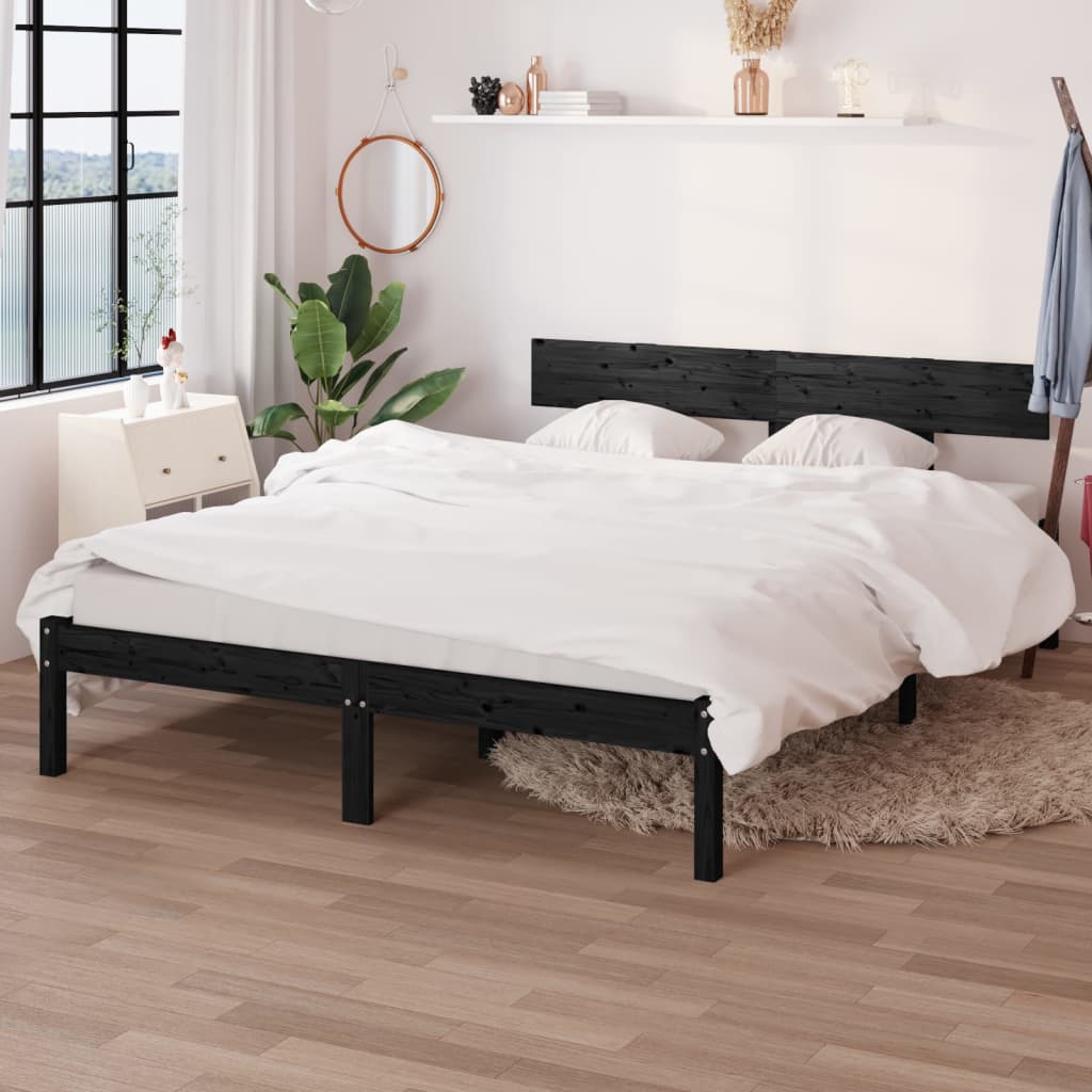 Bed Frame Black Solid Wood Pine 150x200 cm King Size