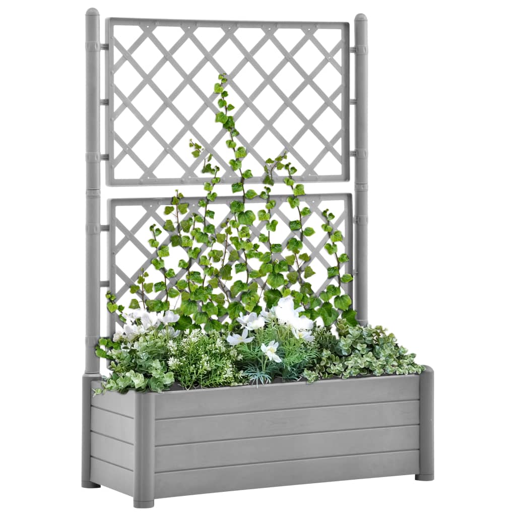 Garden Planter with Trellis 100x43x142 cm PP Stone Grey