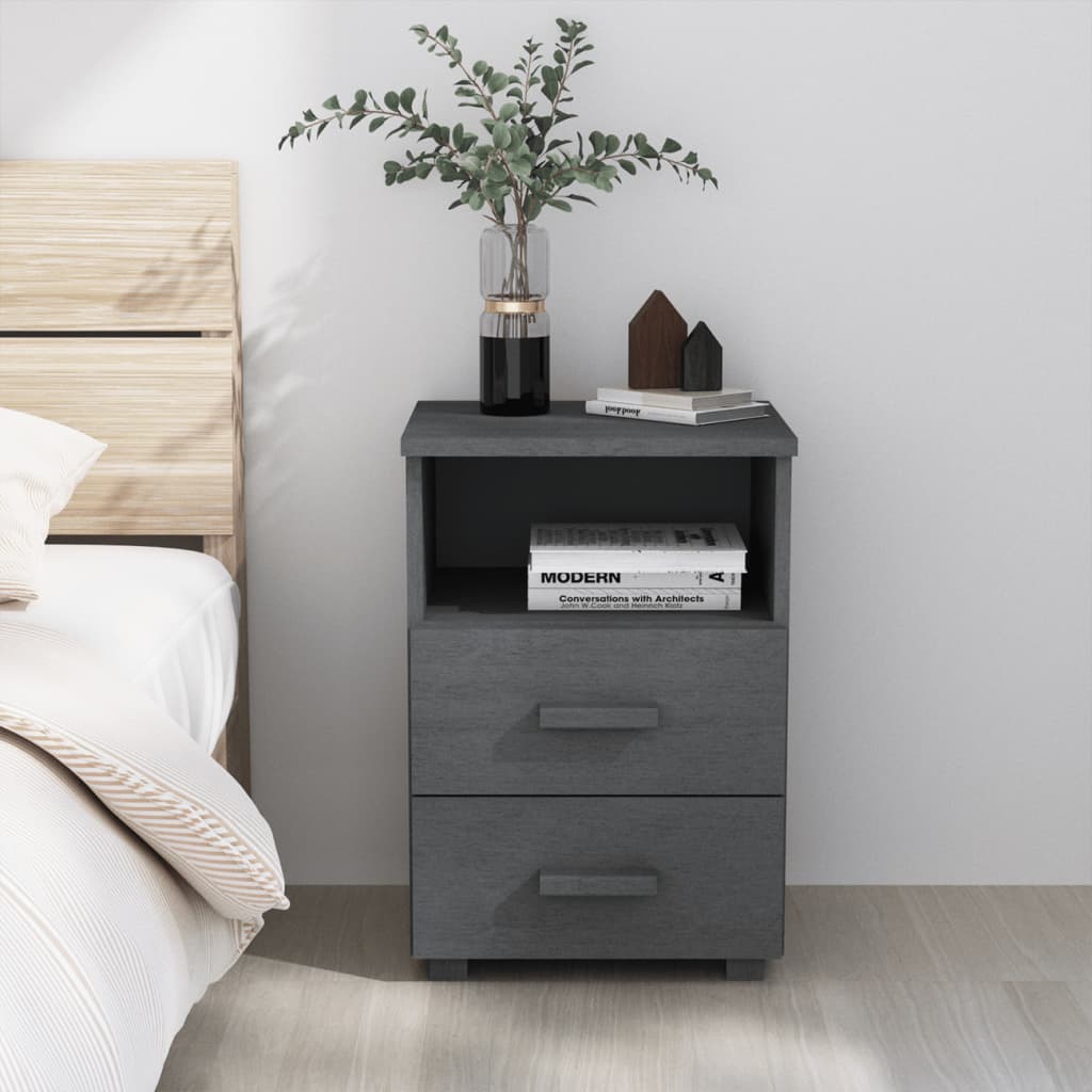Bedside Cabinet HAMAR Dark Grey 40x35x62 cm Solid Wood Pine