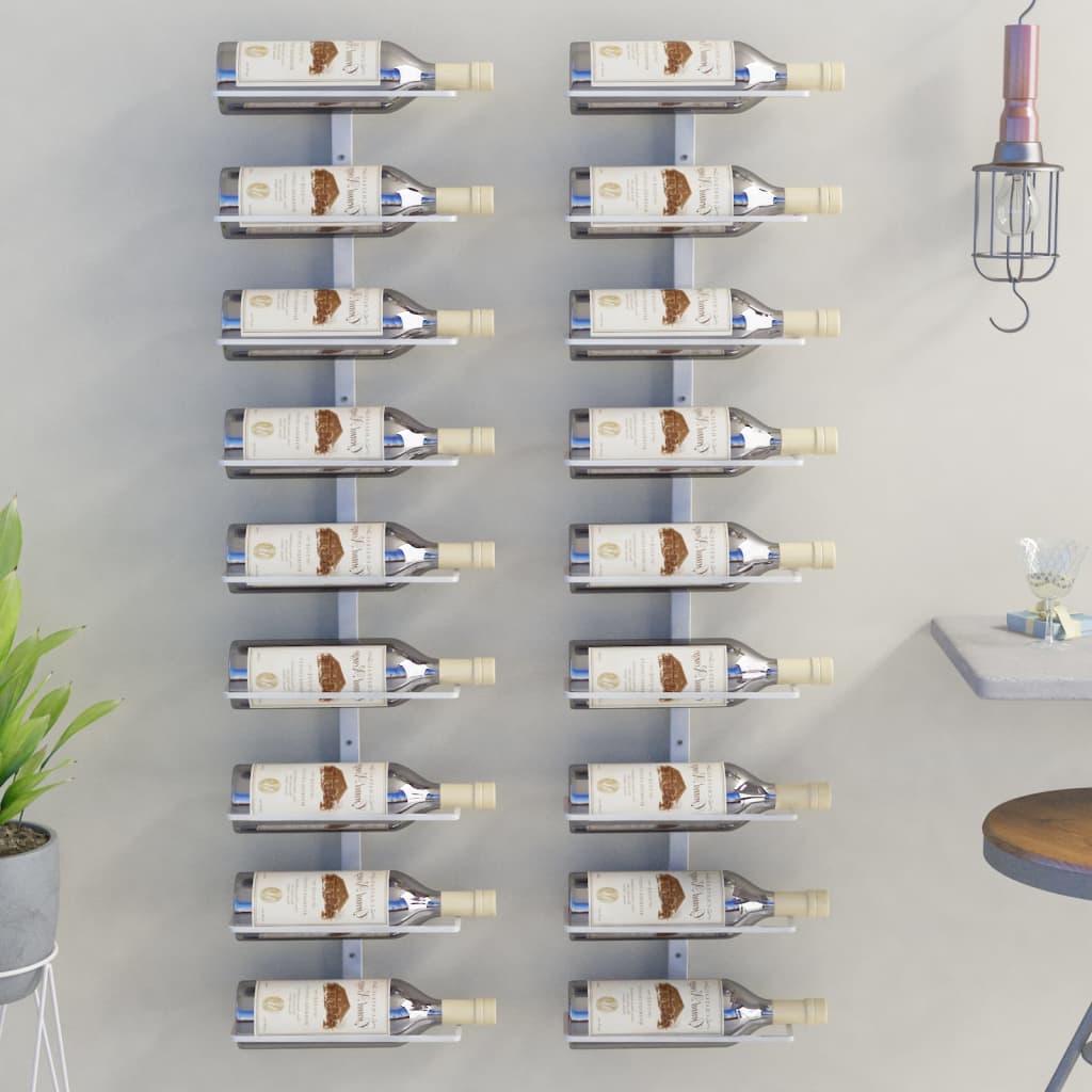 Wall-mounted Wine Rack for 9 Bottles 2 Pieces White Iron